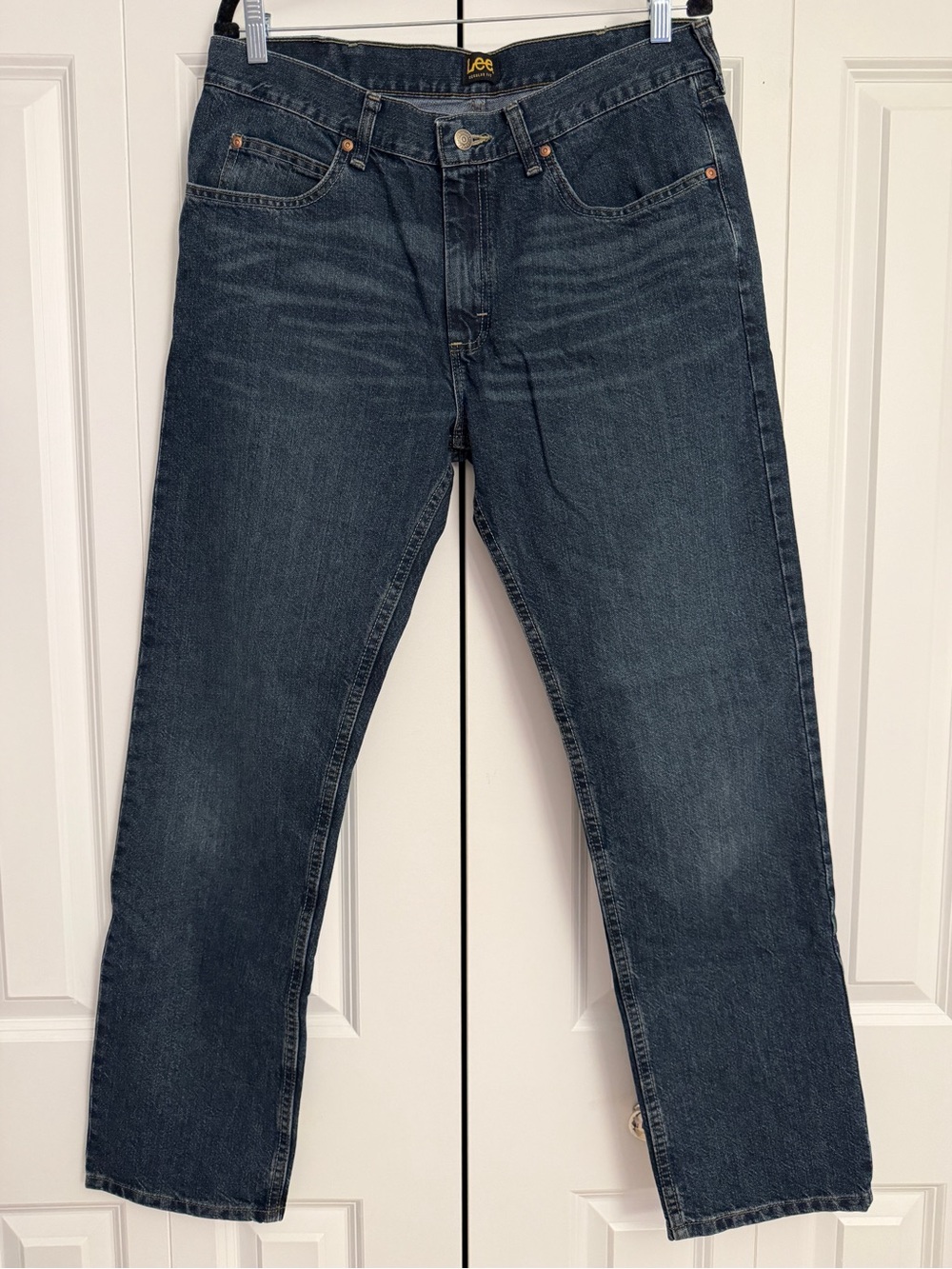 Lee Men’s Regular Fit Jeans 34x32 Straight Leg Dark Blue Wash Denim